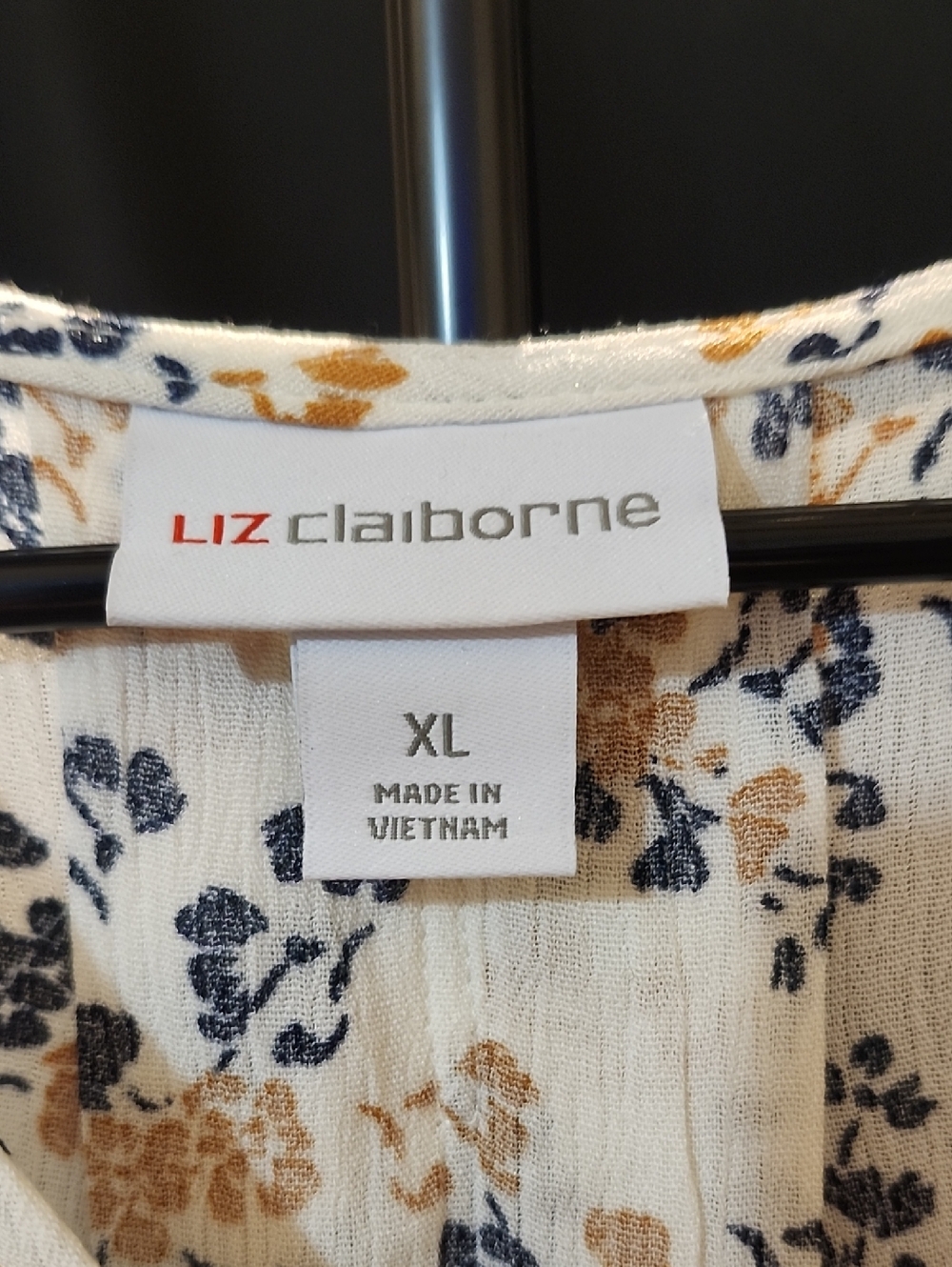 Liz Claiborne Floral Blouse – M/XL – Cream Navy Mustard (NWT) - Picture 2 of 7